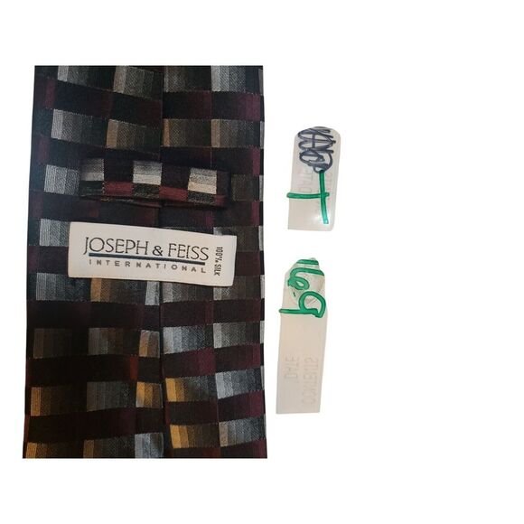 Joseph & Feiss Mens Tie Necktie Designer Luxury Black Gray Burgundy Geometric - Picture 12 of 12